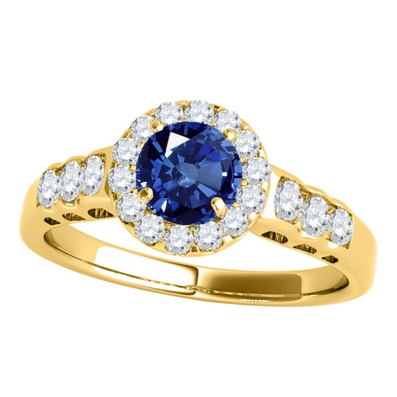 Mauli Jewels Engagement Rings for Women 1.37 Carat Halo Sapphire and Diamond Engagement Ring Prong 14k Gold
