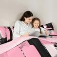 thumbnail image 4 of Manfei Abstract Geometric Graffiti 7 Pieces Bedding Comforter Set,Retro Splash Ink Full Bedding Set,Pink Black Stripes Fitted Sheet Flat Sheet For Girls Kids,Ultra Soft Home Decor Reversible, 4 of 8