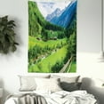 thumbnail image 3 of Farmhouse Decor Tapestry, Alpine Landscape with Meadow Cottages and Pines Stream in Village View, Wall Hanging for Bedroom Living Room Dorm Decor, 40W X 60L Inches, Green White, by Ambesonne, 3 of 5