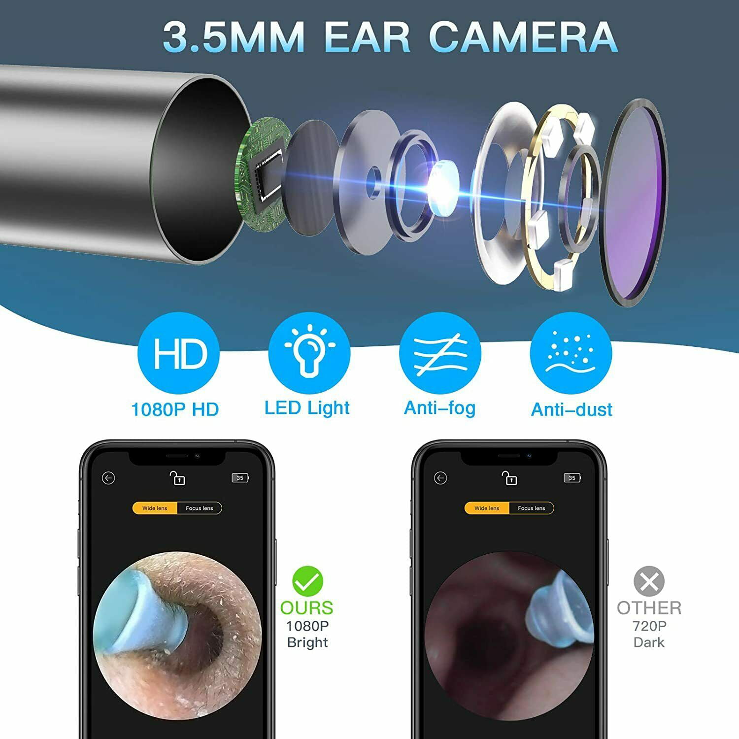 Bebird R1 Ear Cleaner Ear Wax with 3.0 MP Camera Ear Pick 1080P HD, Wireless Remover Tool with 6 LED Lights: Ear Cleaning Tool with 130 mAh Battery for IOS & Android Phone, Black
