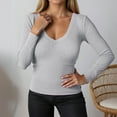 thumbnail image 1 of MHFRRA Camiseta de Manga Larga Acanalada, Ajustada, con Cuello En V, Informal, Elástica, Suave y Cómoda, Básica para Uso Diario Gris, 1 of 4