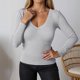 thumbnail image 1 of MHFRRA Camiseta de Manga Larga Acanalada, Ajustada, con Cuello En V, Informal, Elástica, Suave y Cómoda, Básica para Uso Diario Gris, 1 of 4
