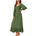 thumbnail image 4 of INSPIRE CHIC Women's Casual Long Sleeve Dress Scoop Neck Smocked Tiered Flowy Fall Long Dresses with Pockets, 4 of 4