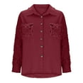thumbnail image 3 of UAMVSH Denim Jackets for Women Button down Long Sleeve Shackets Solid Color Casual Fashion Shiny Sleeve Clubwear Coats with Pockets(X-Large,Wine), 3 of 5