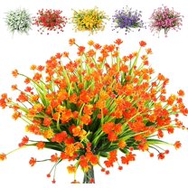 Morttic 12 Pcs Fake Fall Flowers Artificial Plants Outdoor Camellia UV Resistant Faux Plastic Flowers Greenery Shrubs Hanging Planter for Home Kitchen Garden Patio Window Decor (Orange Red)