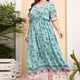 thumbnail image 2 of Vestido de verano con estampado de tallas grandes para mujer, cuello en V, manga corta, cintura elástica, vestido de playa, vestido de sol, vestido midi fluido con volantes Pompotops ghjkhdj16034, 2 of 9