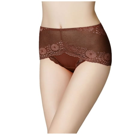

MRULIC lingerie for women Ladies Transparent Lace Panties Big Size Cotton Hollow Breathable Quality Coffee + L