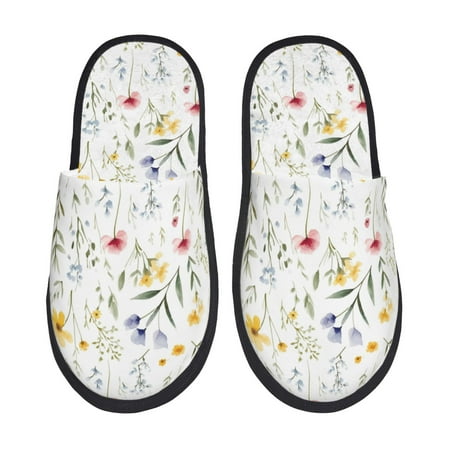 

Qokaie Watercolor Floral A Print Fuzzy Slippers for Women – Soft Plush Indoor Slippers with EVA Sole Cozy and Comfortable for Home and Travel-Large