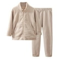 thumbnail image 3 of Feancey Kids Fleece Pajama Sets Boys Girls Mock Neck Long Sleeve Zip up Jacket and Pants 2 Piece Set Winter Flannel Thermal Loungewear Outfits with Pockets Beige 6 Years, 3 of 4