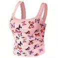 thumbnail image 4 of Soyumi Tank Top, Women Butterfly Print Padded Cami With Built In Bra Spaghetti Straps Double Lined Seamless Bralette Undershirt For T-Shirts Everyday Wear Basic Layering Piece, Pink, 4 of 4