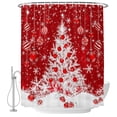 thumbnail image 2 of Shower Curtains for Bathroom, Red Christmas Tree Waterproof Fabric Shower Curtain, Balls Xmas Snowflake Winter Decorative Bathroom Curtain for Bathtub, 66"x72", No Hooks Included, 2 of 9