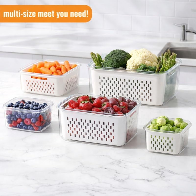 Fruit Storage Containers for Fridge, Airtight Lids Keep Out Dust, Insects & Contaminants, Easy-Clean Stackable Design for Fresh Produce