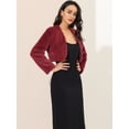 thumbnail image 2 of Abrigo de piel sintética Allegra K chaqueta corta sin cuello para mujer Vino rojo L, 2 of 6