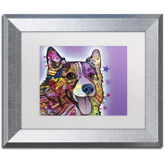 Trademark Fine Art "Corgi" Canvas Art by Dean Russo, White Matte, Silver Frame