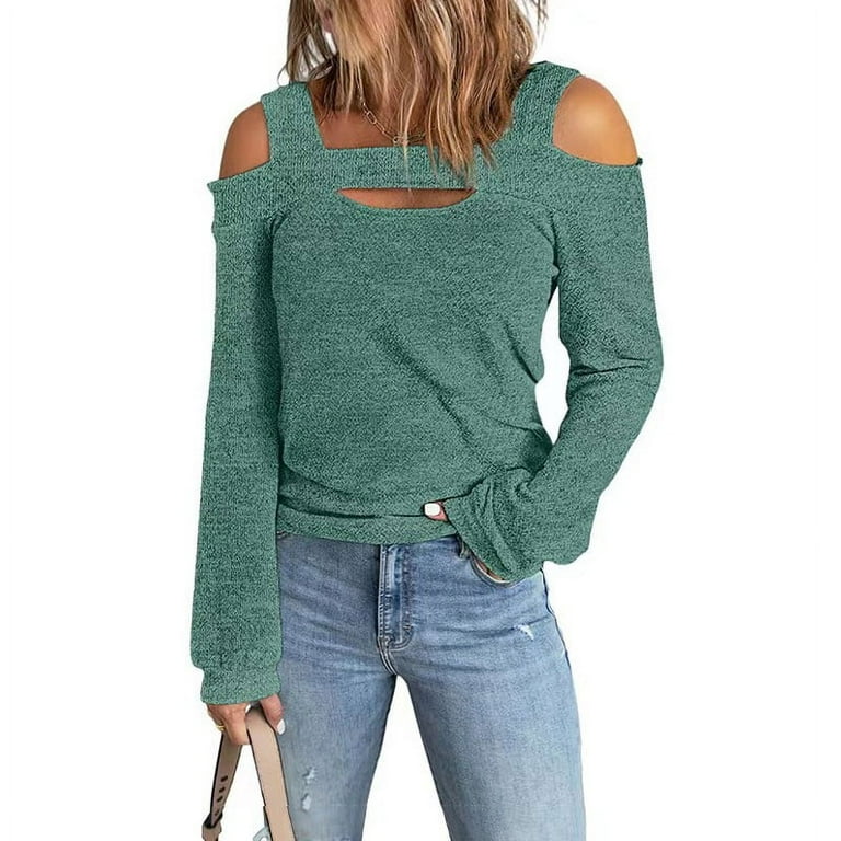 Ladies Fashionable Casual Solid Color Off Shoulder Loose Long Sleeve T  Shirt Womens Long Sleeve Layering Shirt Shirt Shirts for Women Long Sleeve  Undershirts for Women Womens Long Sleeve Shirt Women 