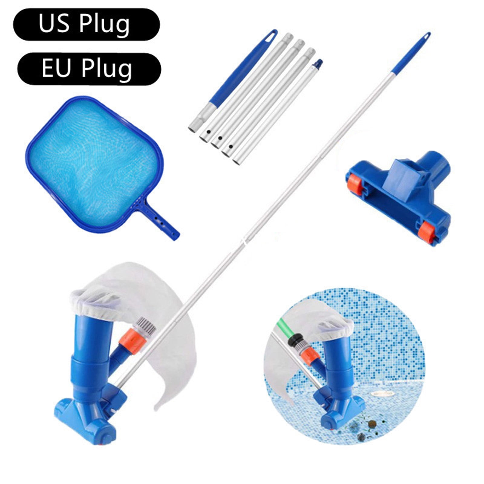 Portable Swimming Pool Vacuum Cleaner Cleaning Kit, Reinforced Suction Head with Side Brush & Filter Bag, Pool Cleaning Tools for Above Ground Inground Pools Spa
