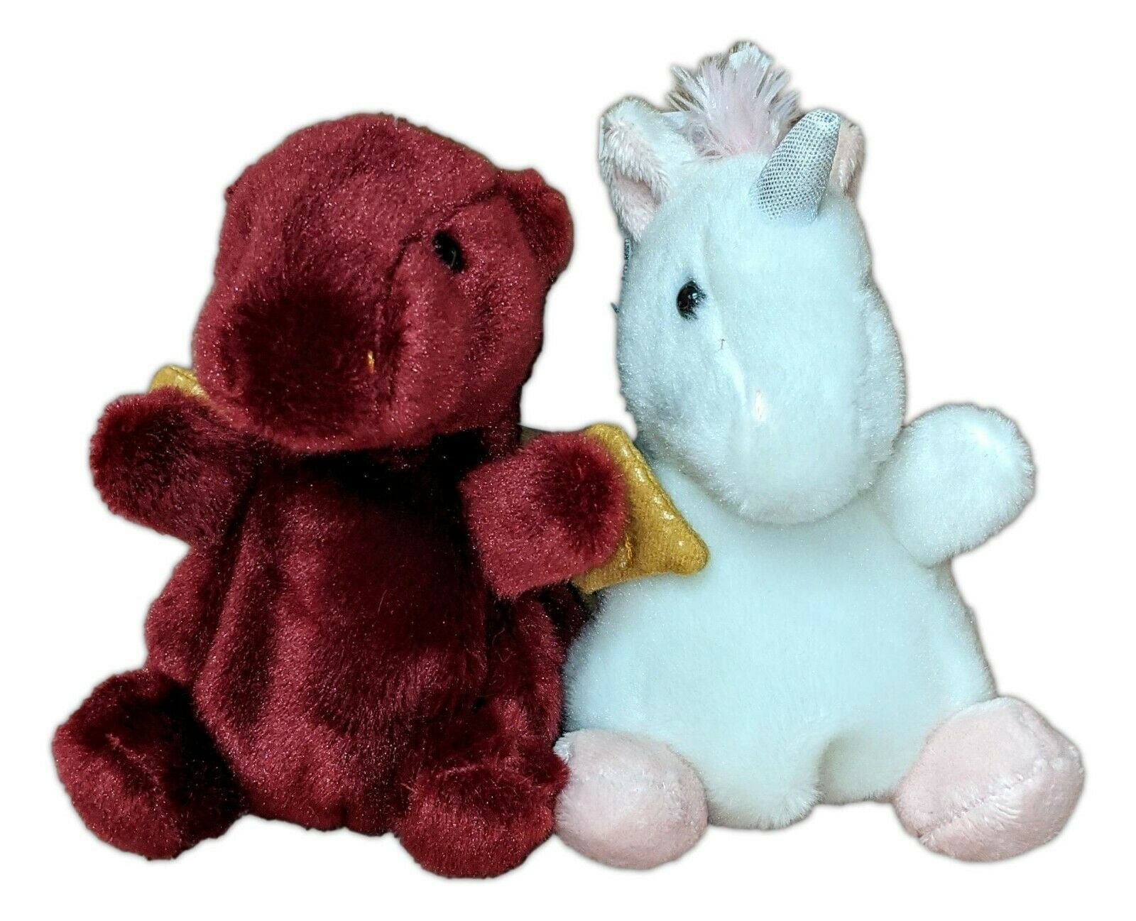 Set of 2 SASSY UNICORN & AIDAN DRAGON Palm Pals 5" Stuffed Animal Plush ...