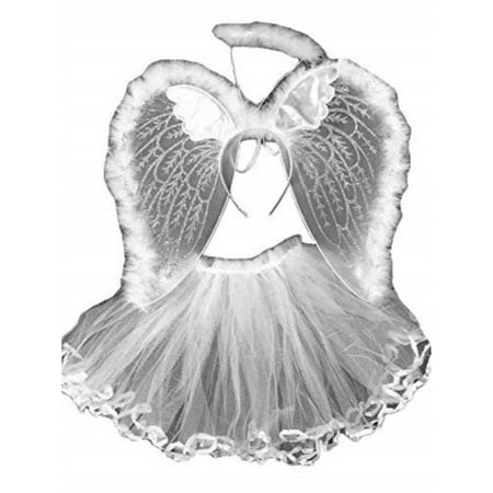 4 Different Themes Toddler Girl's Dress-Up or Costume Wing and Tutu Sets - White Angel Set