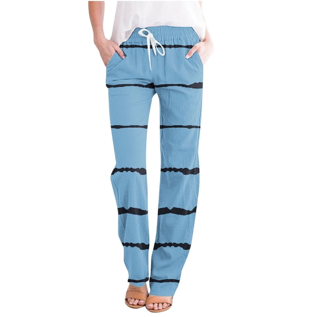 FAIWAD Womens Linen Pants Straight Leg Loose Drawstring Sweatpants Summer Plus Size Lounge Joggers Pants