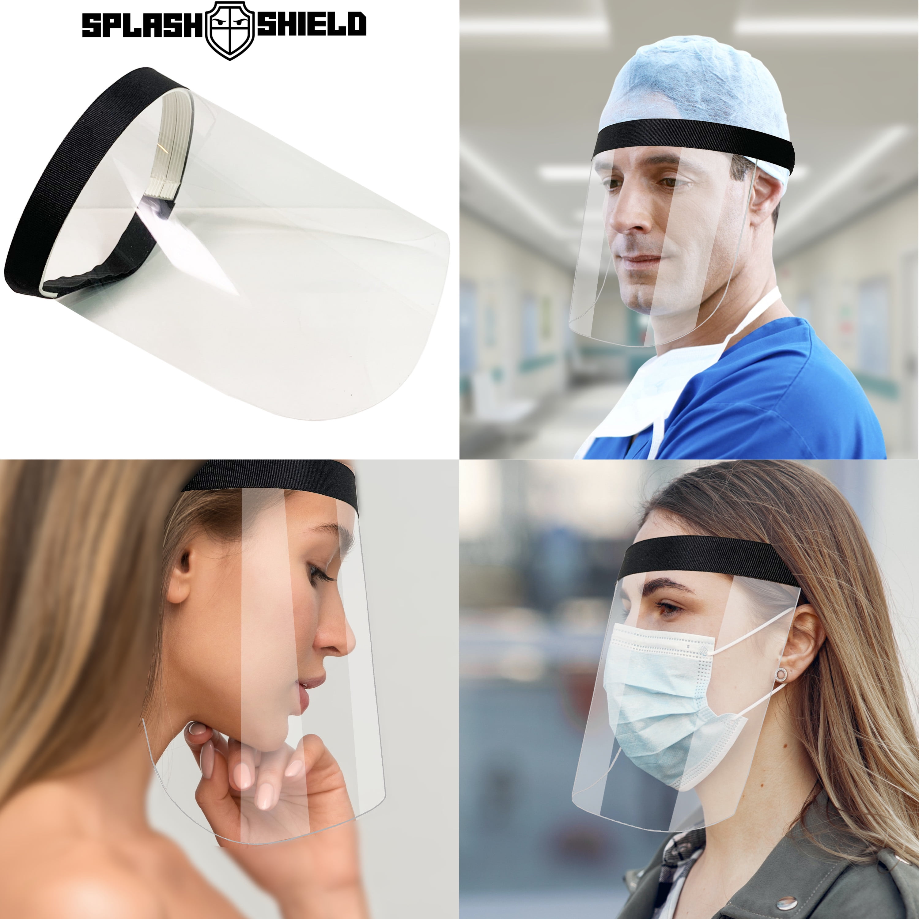Face Shield Transparent Safety Face Shield Full Protection Cap Wide Visor Protective Film MUST Be Peeled Off 2PCS Easy to Clean