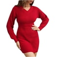 thumbnail image 2 of pstuiky Robe d'Été, Robe Chandail à Col en V à Manches Longues et Taille Haute pour Femme, Robe Tricotée pour Femme et Nouvelles Mini Robes d'Hiver en Liquidation, 2 of 9