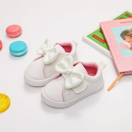 

Toddler Girls Sneakers Bowknot Design Lightweight Slip-on Loafers Soft-soled Anti-slip Walking Shoes