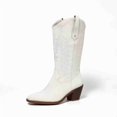 thumbnail image 1 of Women's Western Cowboy Boots with Embroidered Design, Mid-Calf Knee-High Boots, Pointed Toe & Chunky Heel, Vintage Style Riding Boots, 1 of 6