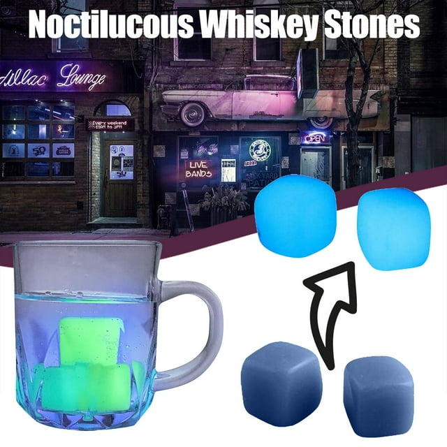 Xihbxyly Piedras de Whisky Noctilucous, Regalo Único y Genial, Whisky Frío Sin Hielo, Diseño Duradero y Seguro, Perfecto para Amantes Del Whisky, Regalo para Esposo, Abuelo o Aniversario (Juego de 2)