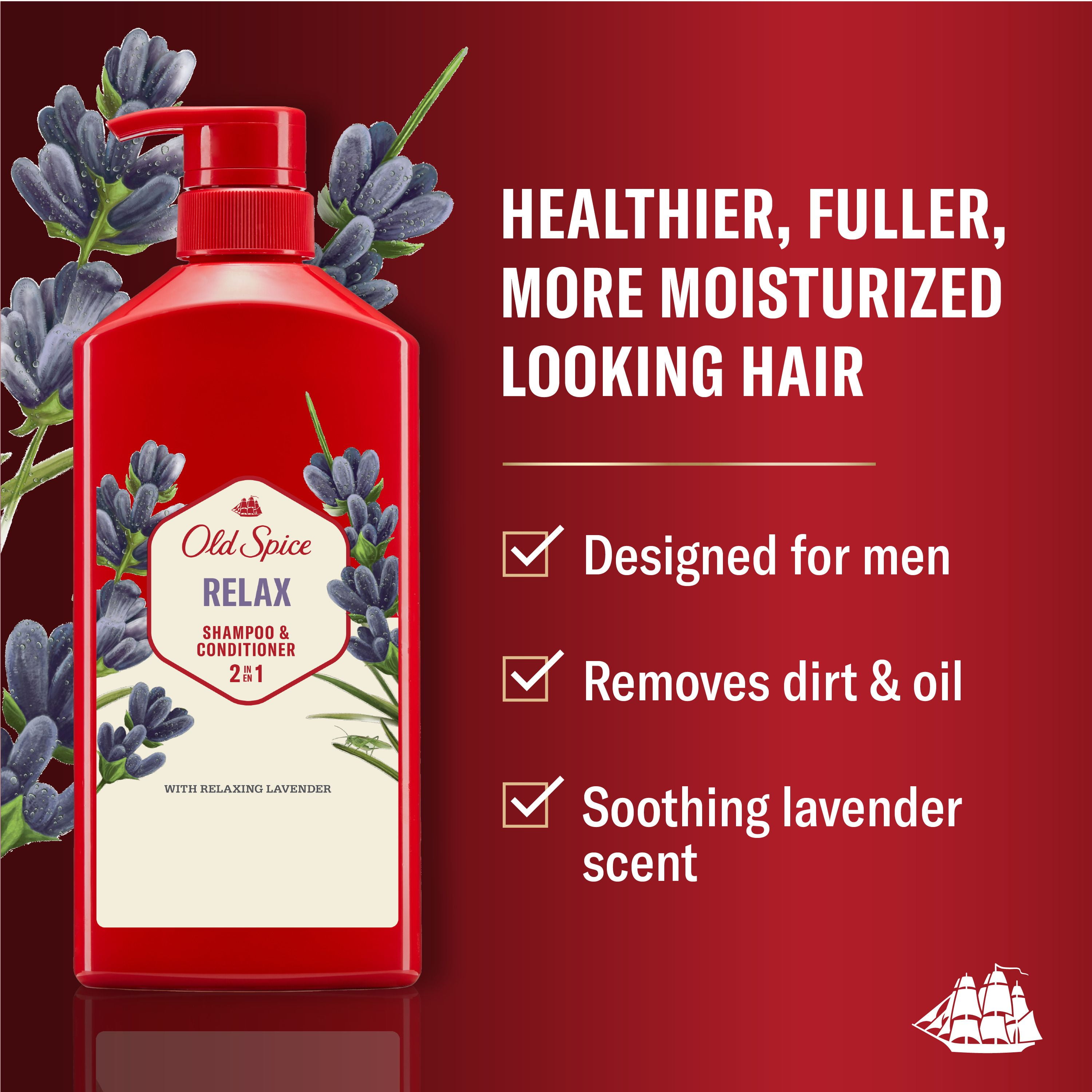 Shampooing et revitalisant 2 en 1 pour hommes Old Spice Relax avec lavande, pour des cheveux épais et sains 650ML