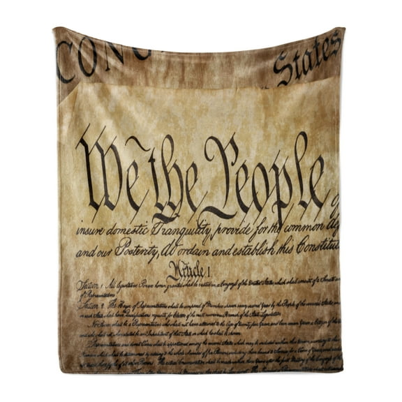 United States Soft Flannel Fleece Throw Blanket, Vintage Constitution Text of America National Glory 4th of July Image, Cozy Plush for Indoor and Outdoor Use, 70" x 90", Pale Brown, by Ambesonne