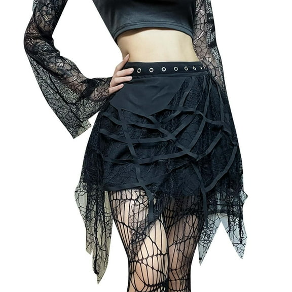 RUTAYY Women Gothic Punk Fringed MiniSkirt Skirt Solid Color Flowy Swing Pleated Beach Skirts