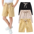 thumbnail image 2 of XXWXYD Boys Shorts 3 Pack Cotton Linen Elastic Waist Shorts Drawstring Summer Casual Comfort Shorts Playwear Schoolwear Activewear Outdoor, 2 of 4