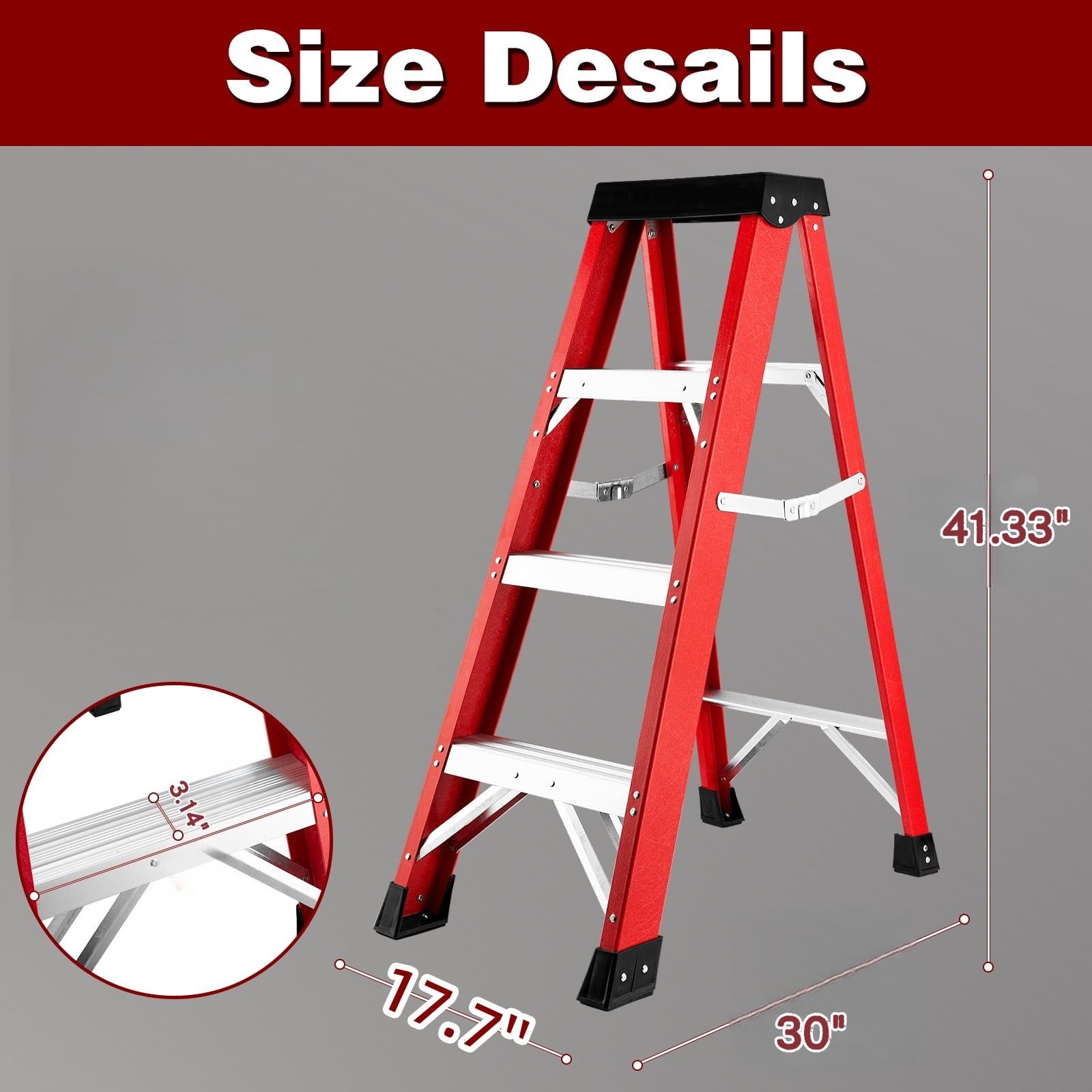 Fiberglass Single-Sided Stepladder, Non-Conductive Insulation Ladder for Electrical Engineering & Construction, 330 LBS Load Capacity, Anti-Slip Rubber Feet Stable Climbing Ladder
