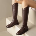 thumbnail image 2 of B91xZ Riding Boots Women Leather Block Heel Knee High Boots,Brown 8, 2 of 5