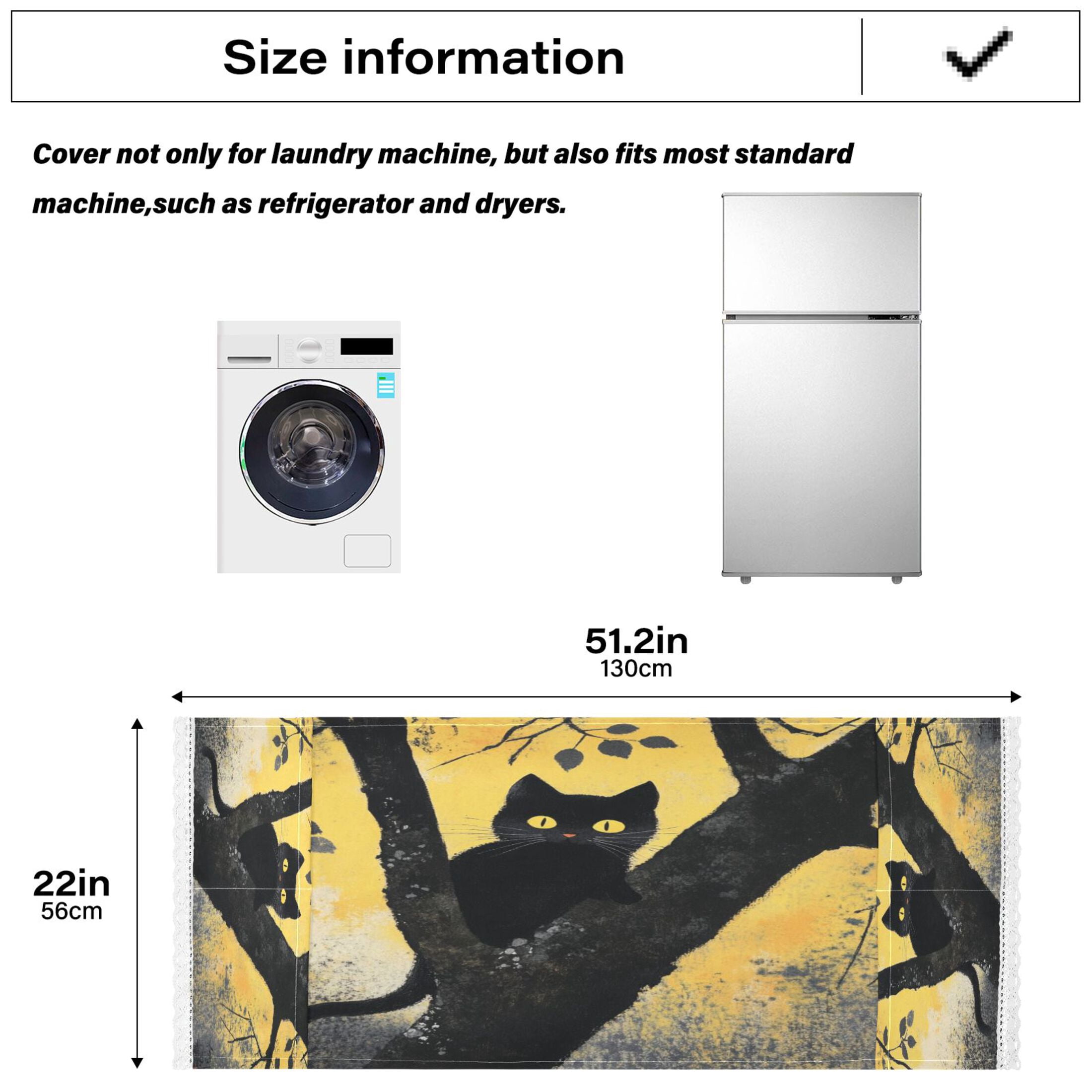 Black CatWasher and Dryer Covers Dust-Proof and Oil Resistant Fridge Cover with 4 Storage Pockets Washing Machine Top Cover for Laundry Kitchen Home 51.2 x 22 In