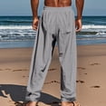 thumbnail image 3 of YLSDY Mens Cotton Linen Pants Casual Summer Vacation Baggy Beach Pants Buttoned Drawstring Yoga Trousers with Pockets Gray M, 3 of 9