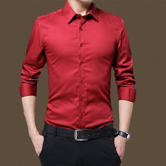 Mens Casual Slim Fit Button Long Sleeve Shirts Business Formal Dress Shirt Tops