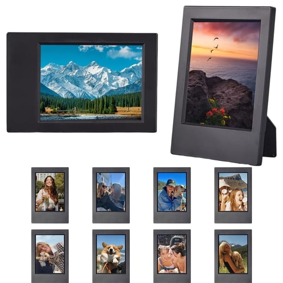 8 Pcs Rectangle Mini Picture Frames,3 inch Black Classic Vertical Photo Frame Set Small Wallet Size Plastic Stand Photo Holders for Tabletop Picture Display By HYG