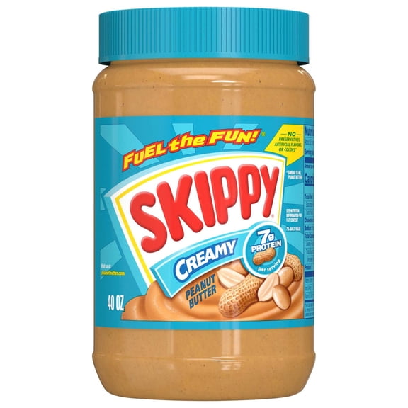 SKIPPY Peanut Butter, Creamy, 7 g protein (7% daily value) per serving, Shelf-Stable, 40 oz Plastic Jar
