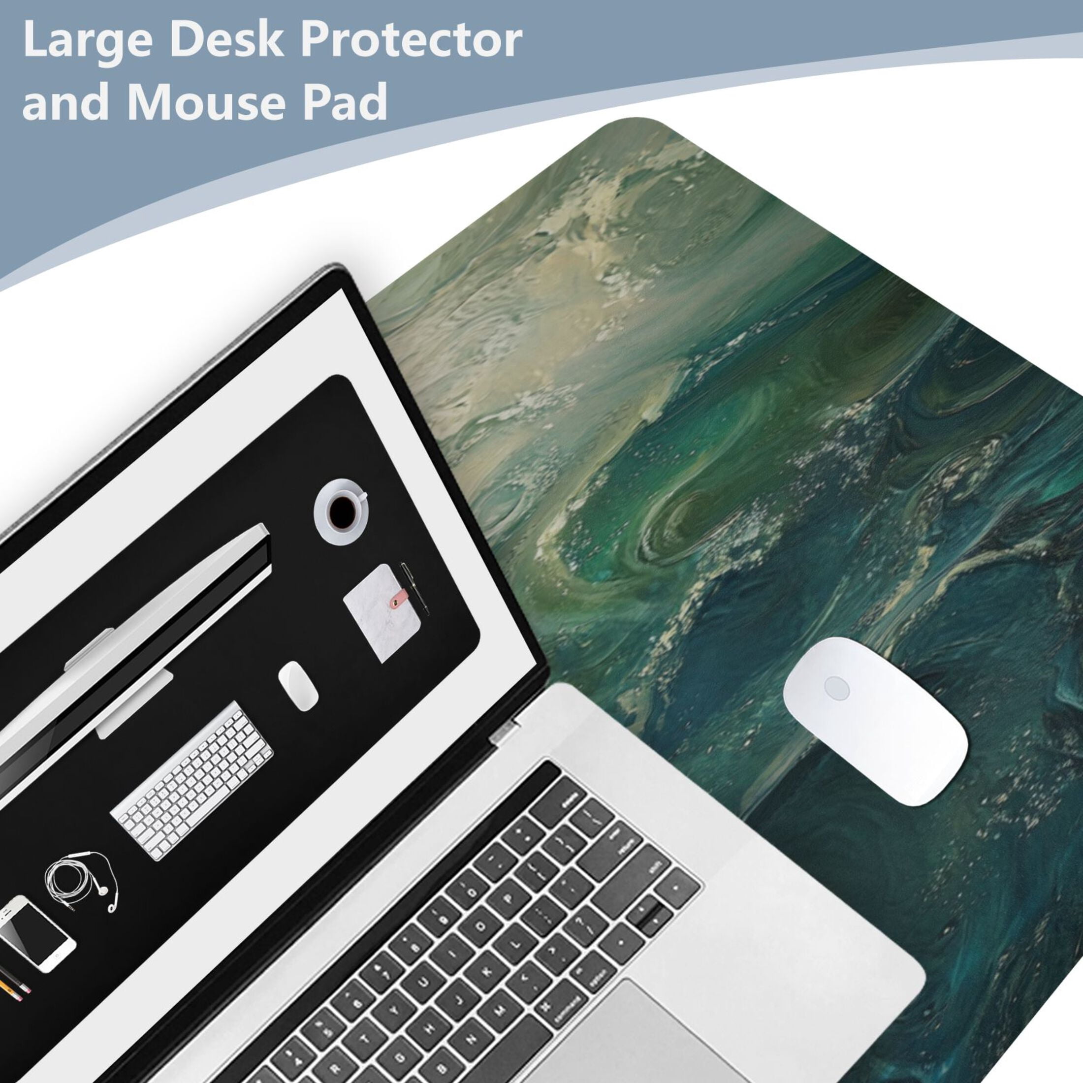 Wobogo Green Seahorse Gaming Mouse Pad Non-slip Leather Desk Mat Water Resist Keyboard Pad for Gamer Office 16.5×35.4in