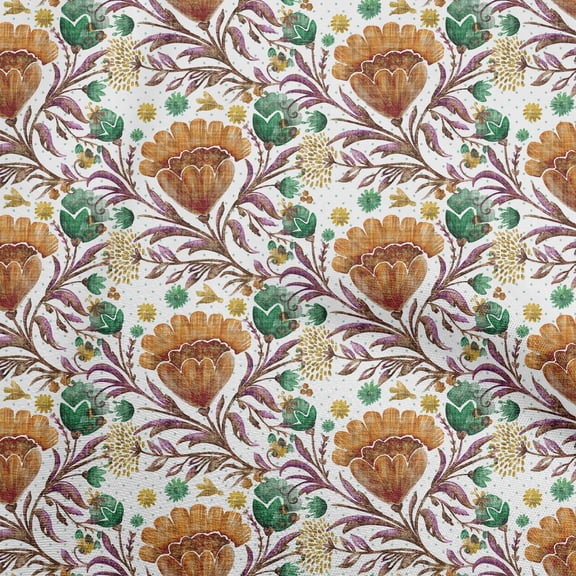 oneOone Velvet Orange Fabric Asian Floral Sewing Material Print Fabric By The Yard 58 Inch Wide