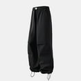 thumbnail image 2 of BiZtdJrK Men Big and Tall Trendy Cargo Pants Belted Elastic Waist Drawstring Cuff Casual Pant Baggy Y2k Street Trousers with Pockets Birthday Gift Black XXXXL, 2 of 8