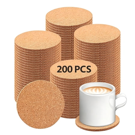 200Pcs Cork Coasters for Drinks – Non-Slip Heat-Resistant Absorbent Reusable Coffee Coasters for Home Office & Tabletop Decoration