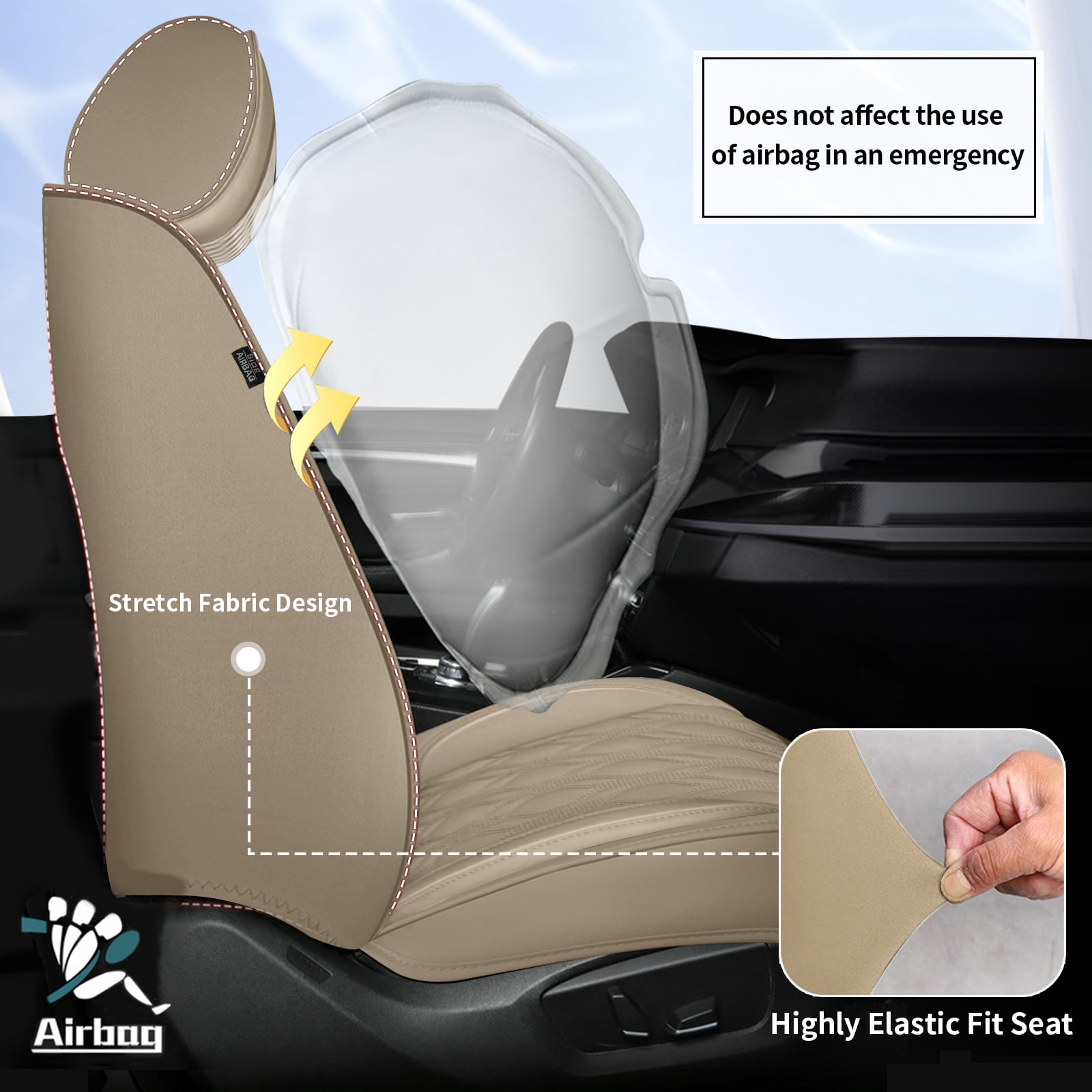 LAONNVIR Black Car Seat Covers Full Set,Premium Leather Front and Back Seat Protectors,Luxury Auto Interior Accessories,Custom Fit for Honda CRV 2007-2025,Beige