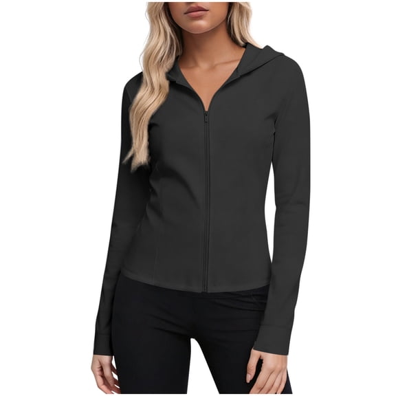 LNWUY (S-5XL) Plus Size Women's Athletic Jackets Cropped Long Sleeve Workout Tops Yoga Zip Up Jackets Gym Tops Golf Shirts Black M