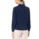 thumbnail image 3 of Camisa de trabajo de mujer Allegra K con botones, cuello de pie y volantes, de manga larga, color azul marino, 3 of 6
