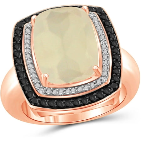 JewelersClub 6 Carat T.G.W. Moonstone and Black and White Diamond Accent Rose Gold over Silver Ring