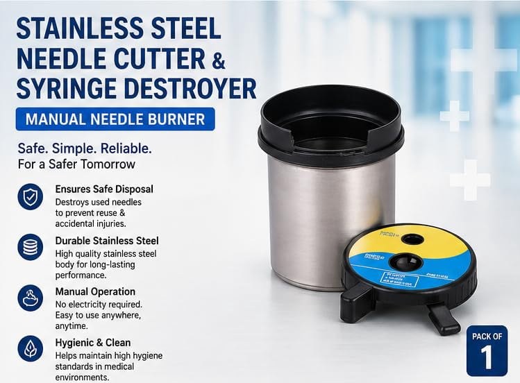 Stainless Steel Needle Cutter & Syringe Destroyer Manual Burner - Pack of 1