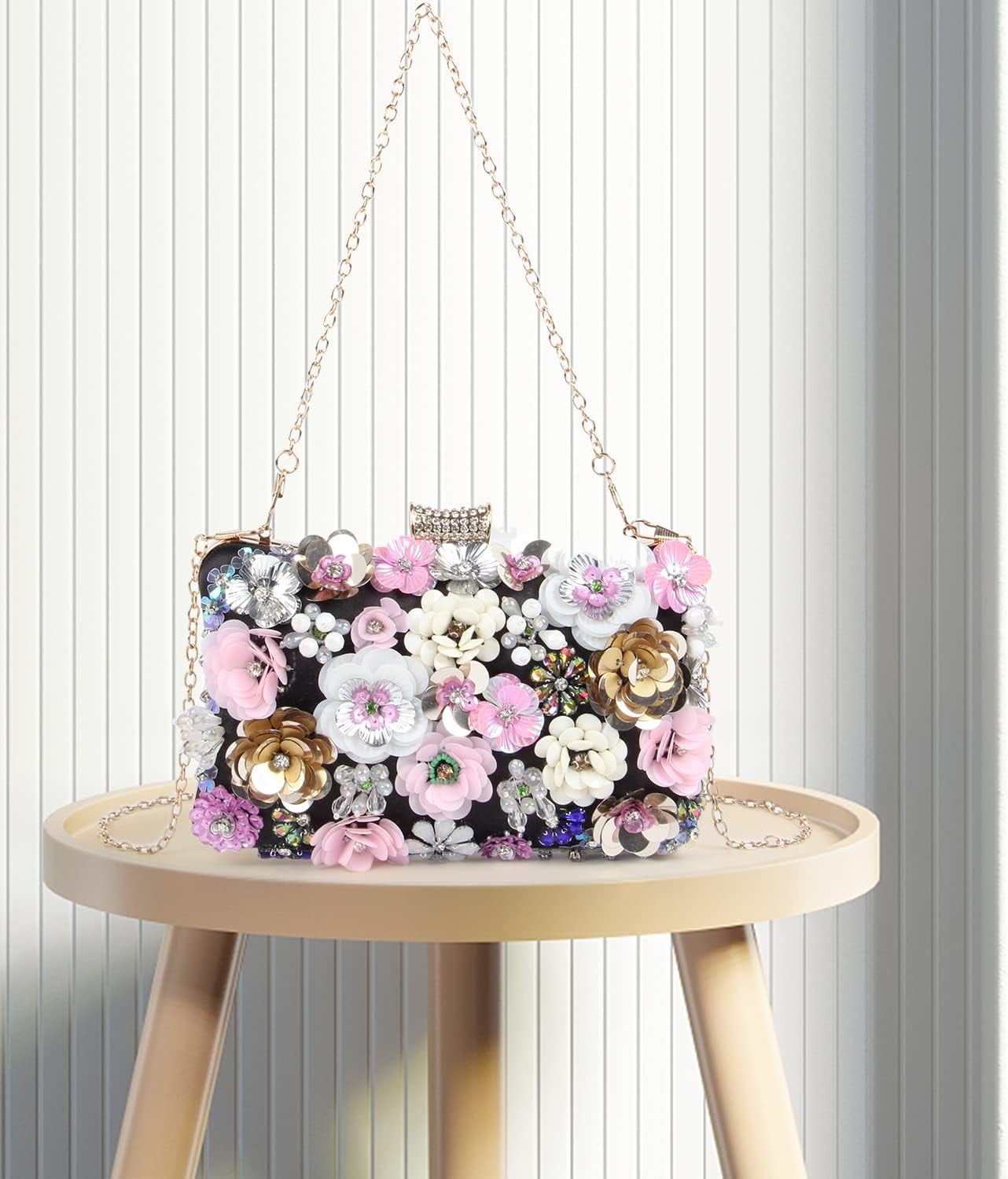 Women Elegance Floral Evening Clutch Purse Bags Flowers Beads Wedding Tote Bags Bride Shoulder Handbags