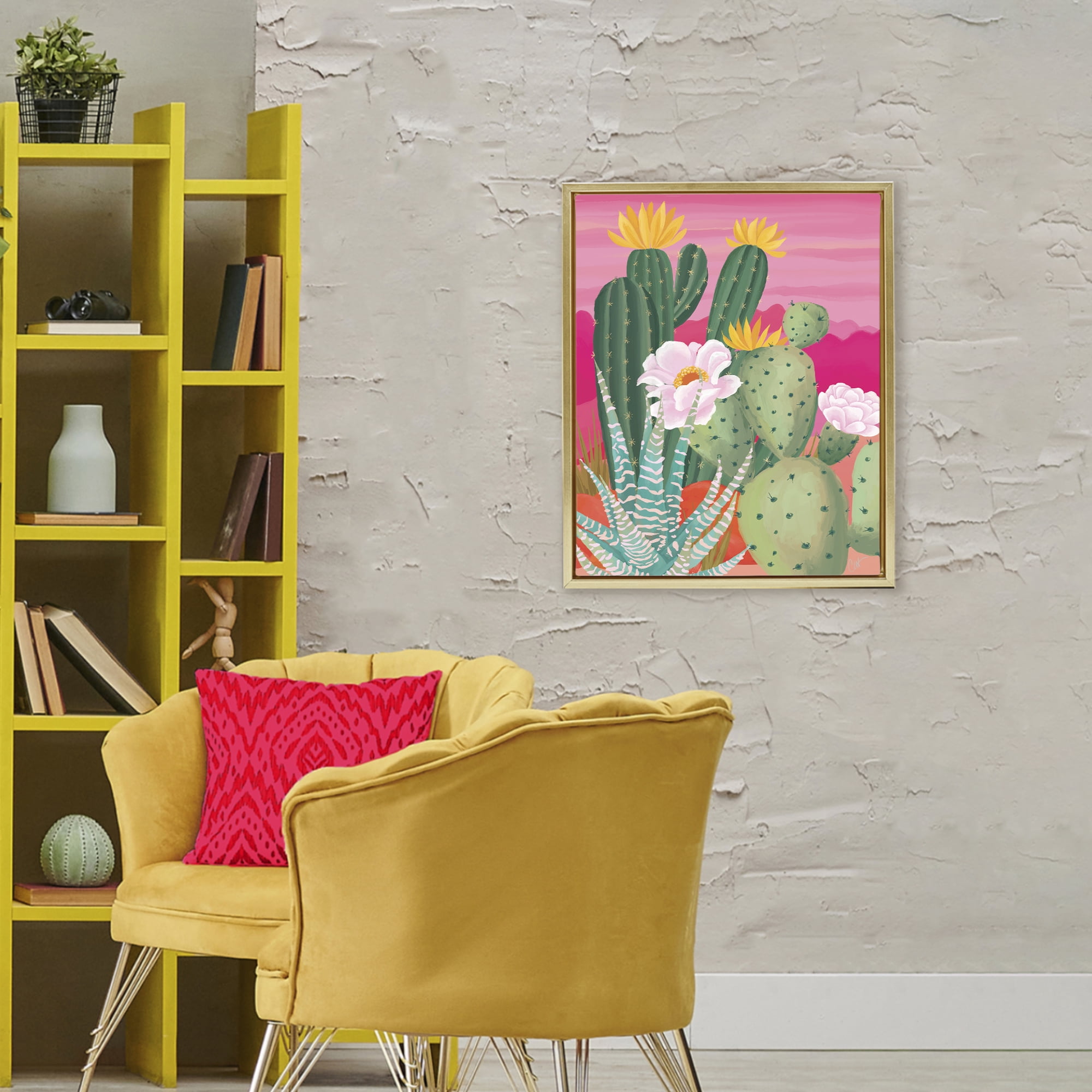 Stupell Industries Sunset Cactus Plants Gold Framed Floater Canvas Wall Art, design by Cat Thurman Designs